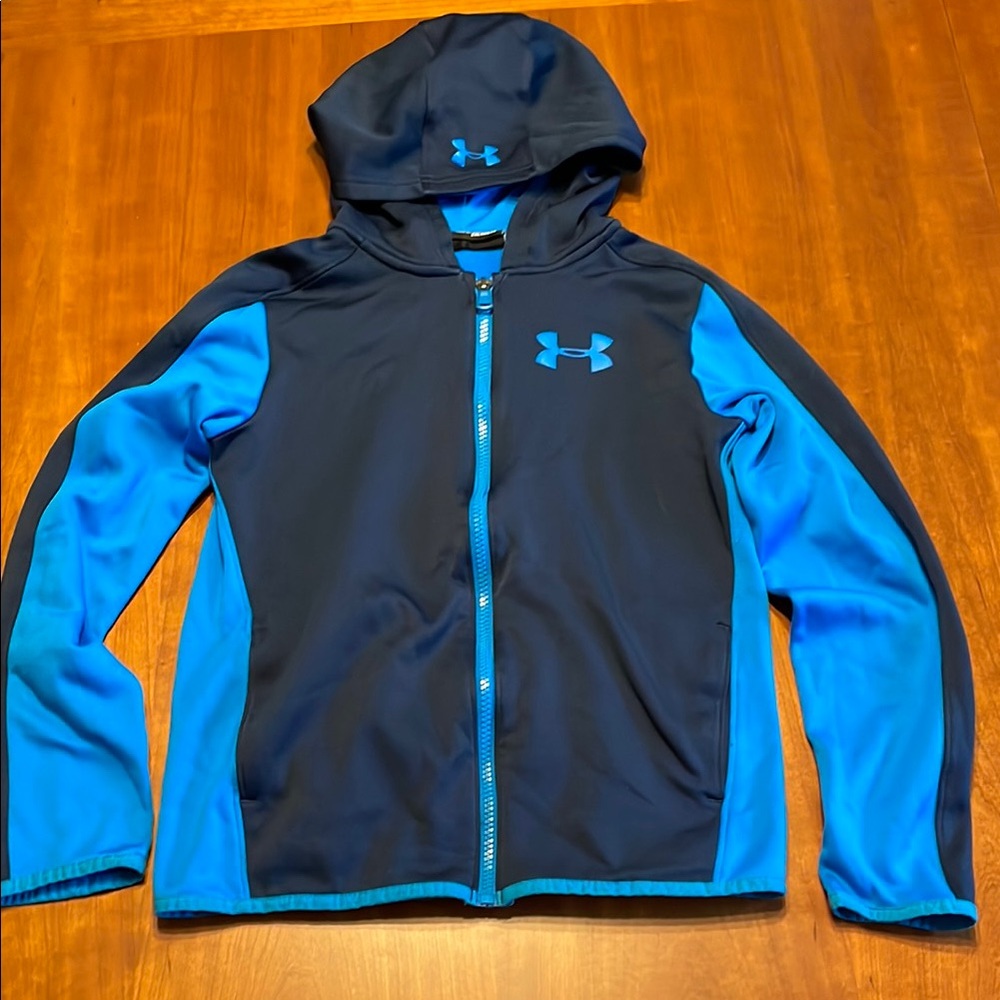 Under Armour Blue Athletic Jacket with Hood youth size large